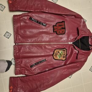 Red Leather Jacket with Patches